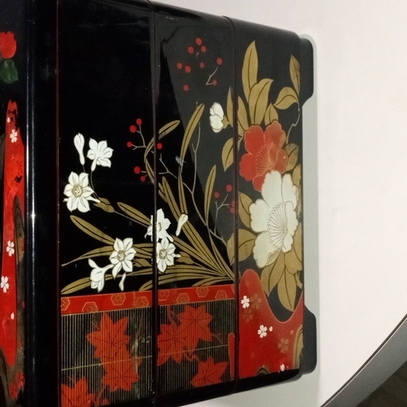Vintage 3 tier ASAHI JAPAN LACQUERWARE BOX. 3 COMPRTMNT TRINKET JEWELRY BOX - Picture 14 of 16